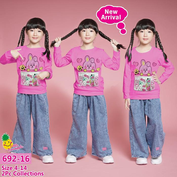 Gambar Setelan Anak Perempuan Little Pineapple Pink Cooky Kulot Jeans 4-9th dari bocahepi Kota Tangerang Selatan Tokopedia
