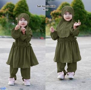 Gambar Baju Setelan Muslim Anak Perempuan/Cewek - Setelan yostia kids army dari Topi Apik Jakarta Utara Tokopedia