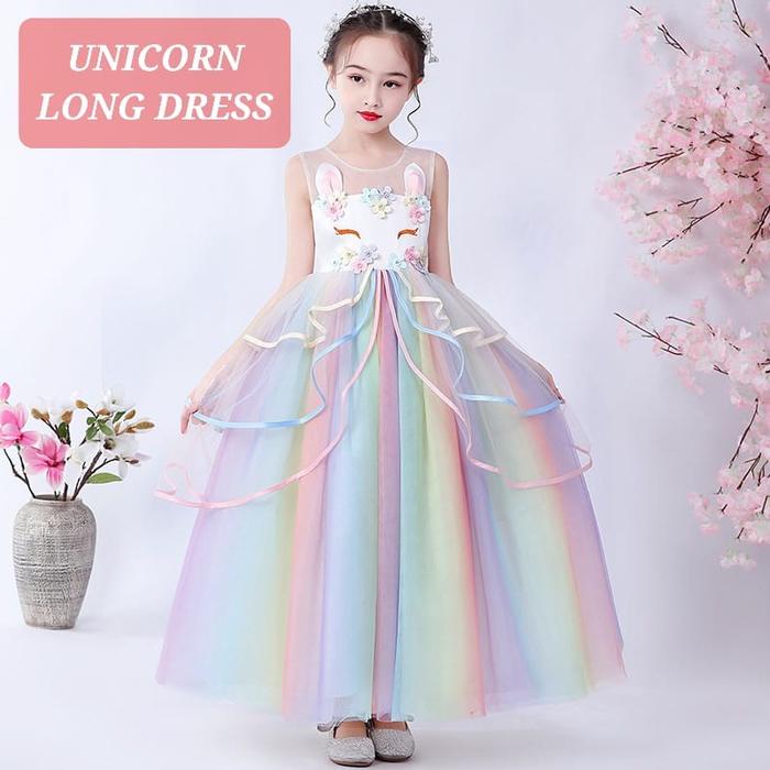 Gambar UNICORN LONG DRESS GAUN PESTA ANAK ABG PEREMPUAN IMPORT TUTU RAINBOW dari milanberry Kota Administrasi Jakarta Pusat Tokopedia