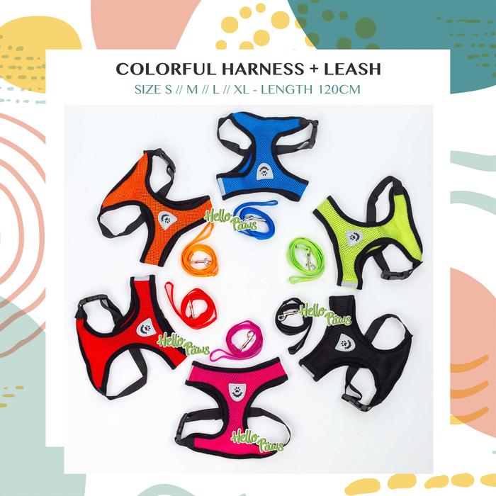 Gambar Pet Colorful Harness & Leash - Tali Tuntun Hewan Anjing Kucing Kelinci dari Hellopaws.id Kota Administrasi Jakarta Utara Tokopedia