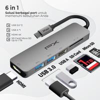 Gambar USB Hub Converter Type C Hub Adapter Laptop Macbook Ipad Tablet Type C 3.1 to HDMI 4K USB 3.0 Memory Card SD Card Micro SD up to 1TB 6 Port 6 in 1 PX UCH160 dari PX Official Store Kota Administrasi Jakarta Utara 3 Tokopedia