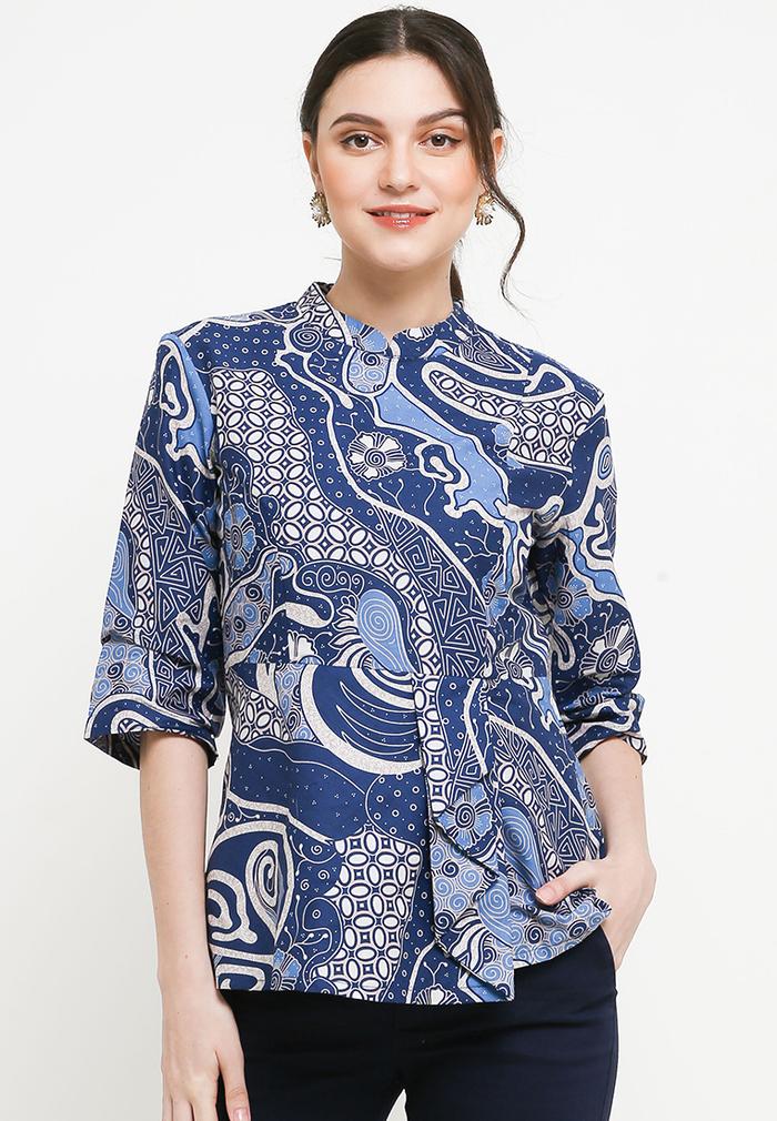 Gambar Arjuna Weda Blouse Batik Samudra - Biru dari Batik ArjunaWeda Kota Administrasi Jakarta Timur Tokopedia