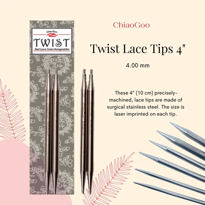 Gambar Jarum Rajut ChiaoGoo Twist Lace IC Tips 4" (10 cm) - 2.50mm dari Nofiberphobia Kota Surabaya 5 Tokopedia