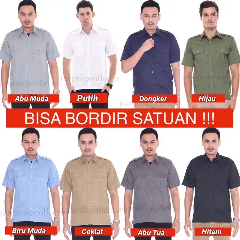 Baju PNS Lengan Pendek Baju PDH Baju ASN Kemeja Lapangan PDL Seragam Safari Seragam Kantor Biru Muda XXL