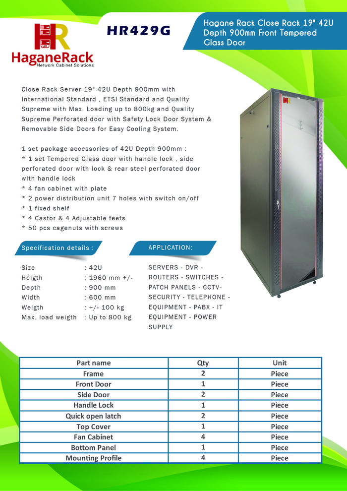 Gambar Hagane Rack Server Close Rack Glass Door 42U Depth 900mm - HR429G dari Pieroku Kota Administrasi Jakarta Utara Tokopedia