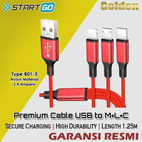 Gambar ADVAN STARTGO Kabel Data Premium 3 in 1 USB to Micro Type-C Lightning dari Golden Celluler Kota Administrasi Jakarta Pusat 1 Tokopedia
