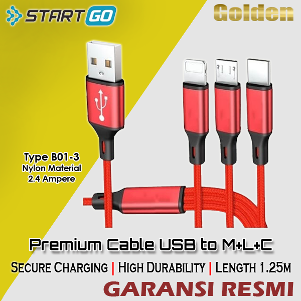 Gambar ADVAN STARTGO Kabel Data Premium 3 in 1 USB to Micro Type-C Lightning dari Golden Celluler Kota Administrasi Jakarta Pusat Tokopedia