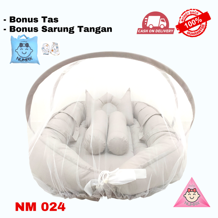 Gambar KASUR BAYI PREMIUM MOTIF POLOS ABU BERKELAMBU / TEMPAT TIDUR BAYI LUCU dari Numax Baby Store Kota Kediri Tokopedia