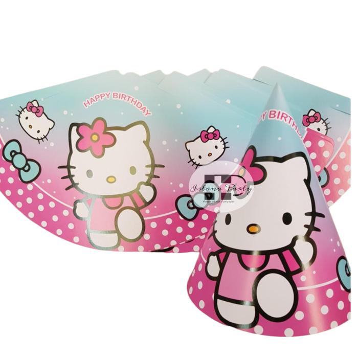 Gambar topi ulang tahun kerucut / topi pesta karakter hello kitty dari Istanaparty Kota Administrasi Jakarta Barat Tokopedia