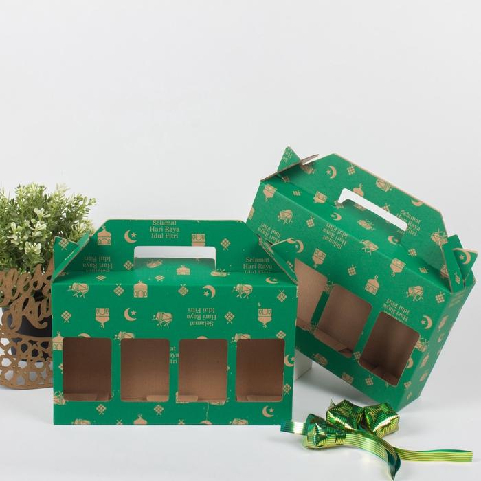 Gambar kardus box die cut dus botol 350ml isi 4 hampers lebaran idul fitri dari poepeo Kota Administrasi Jakarta Timur Tokopedia
