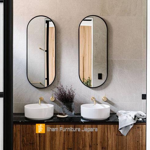 Gambar Cermin oval kamar mandi 40cm x 70cm mirror wastafel frame besi dari ILHAMFURNITUREJEPARA Kab. Jepara Tokopedia