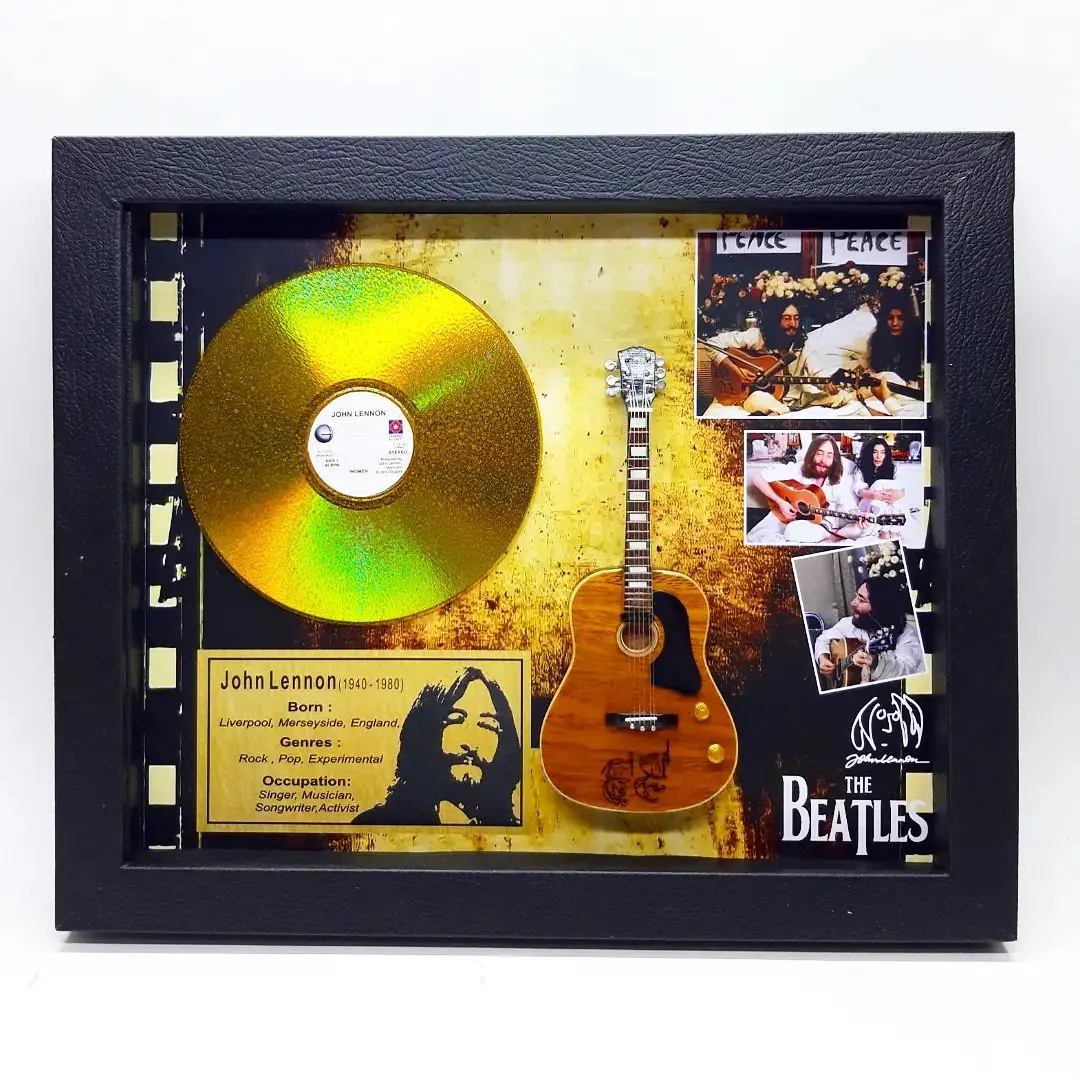 Pigura Musik Shadow box golden disk John Lennon