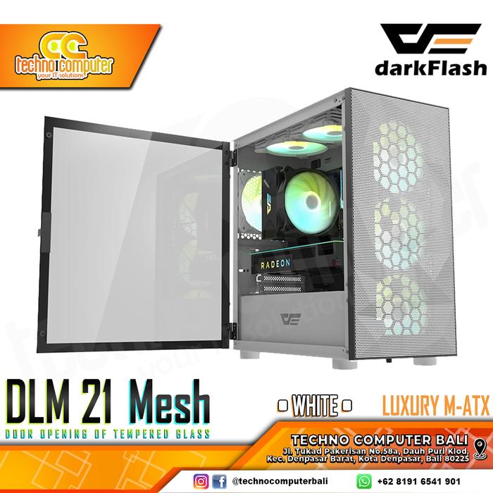 Gambar Casing DarkFlash DLM21 White Mesh M-atx Tempered Glass Gaming Case dari Techno Computer Bali Kota Denpasar Tokopedia