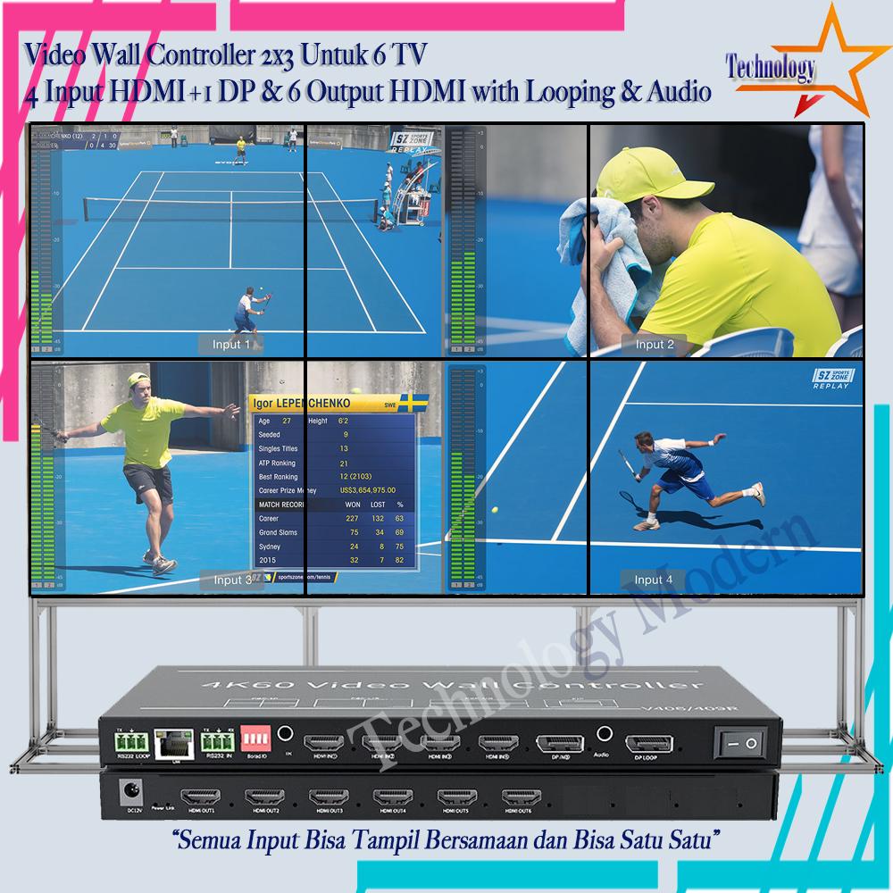 HDMI Videowall Controller 2x3 Multiview For 6 TV (5 In 6 Out) 4K@60Hz