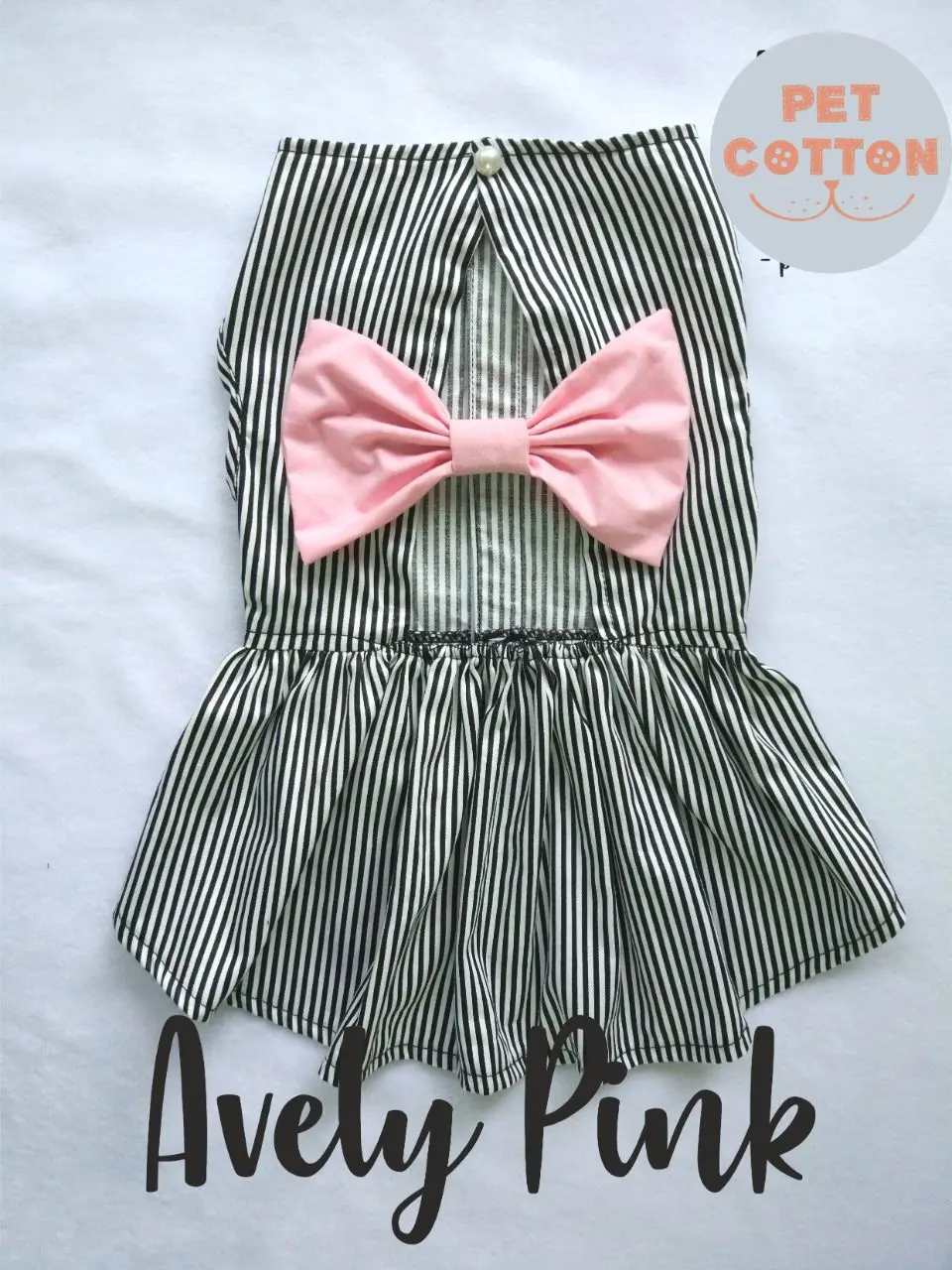 Dress anjing kucing avely pink motif garis bahan adem