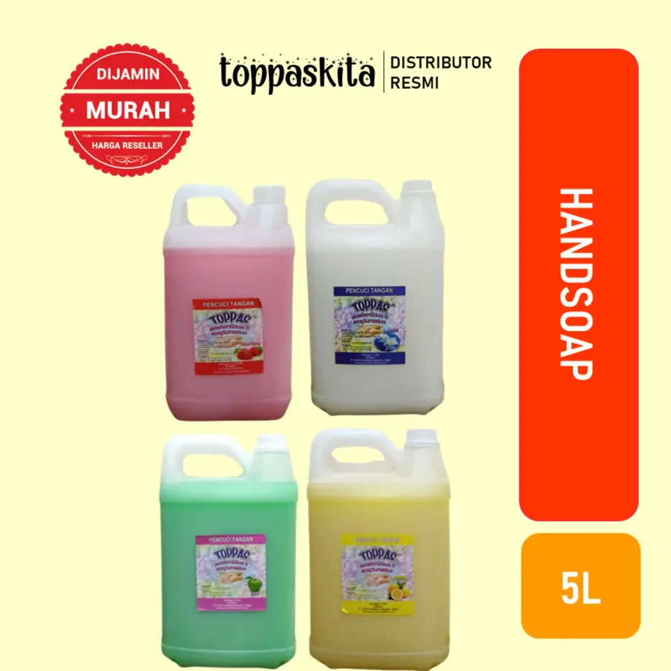 Toppas Sabun Cuci Tangan Cair 5liter / Hand Soap Wangi Lembut Termurah