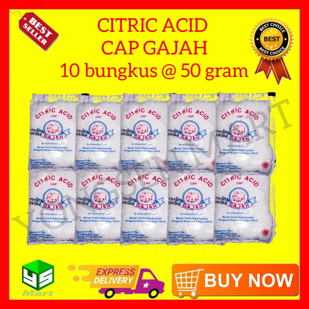 Citric acid cap gajah 10 @ 50gr asam citrun pemutih pembersih pakaian