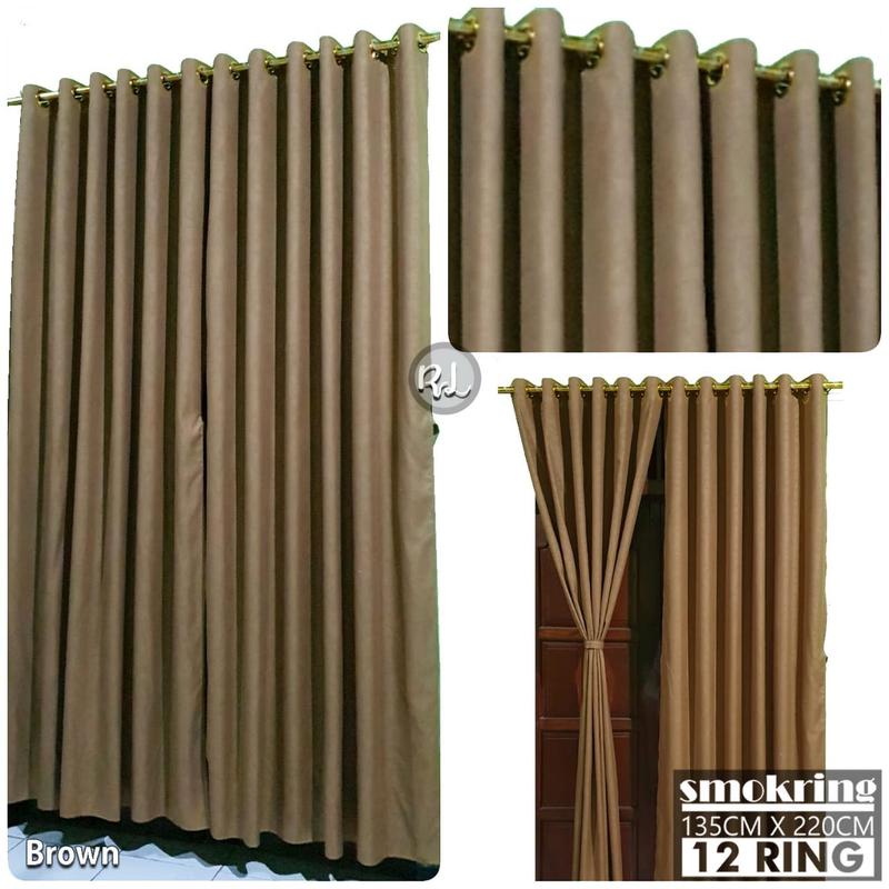 Gorden  Curtain jendela Pintu minimalis smokering Gold polos embos coklat tua murah Tali Merah 1