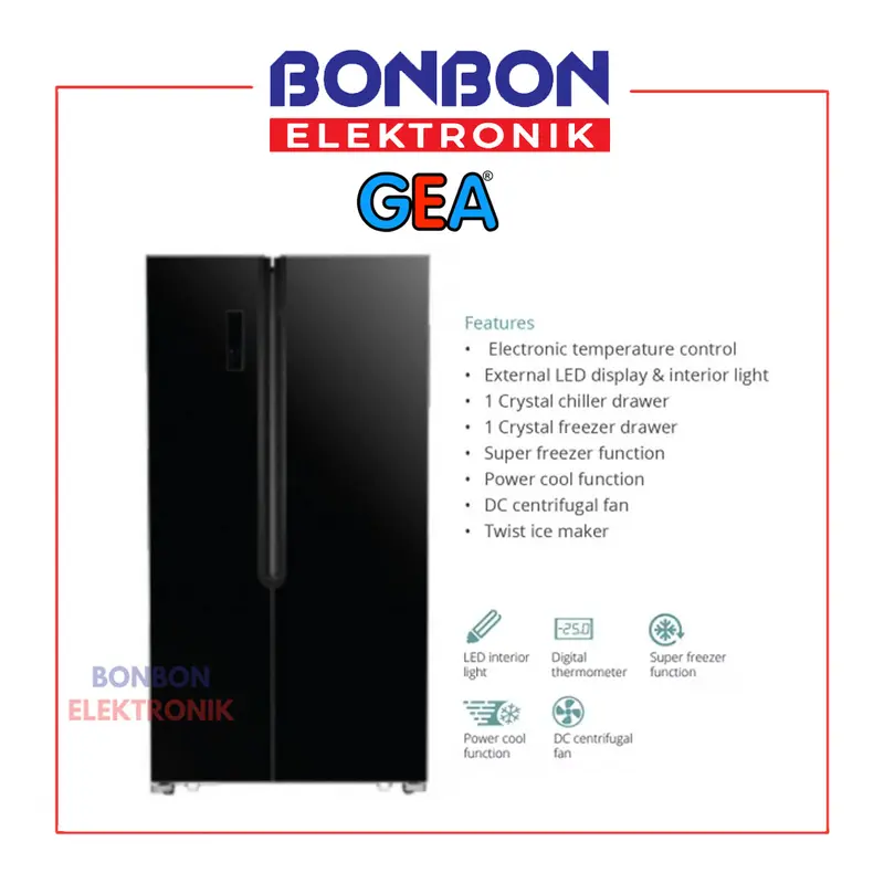 GEA Kulkas Side By Side 2 Pintu G2D-472 Black / G2D472 0