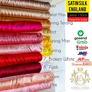 Kain Satin England Per0,5m Lebar 150cm Kualitas Bagus Varian Terang