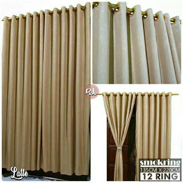Gorden  Curtain jendela Pintu minimalis smokering Gold polos embos coklat tua murah Tali Merah 2