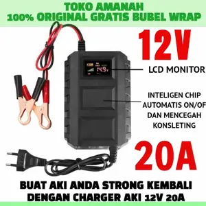 TOKO AMANAH Charger Aki Mobil OTOMATIS 12V 20A LCD Indikator Chip Inteligent Pengisian Cepat Garansi Uang Kembali Original