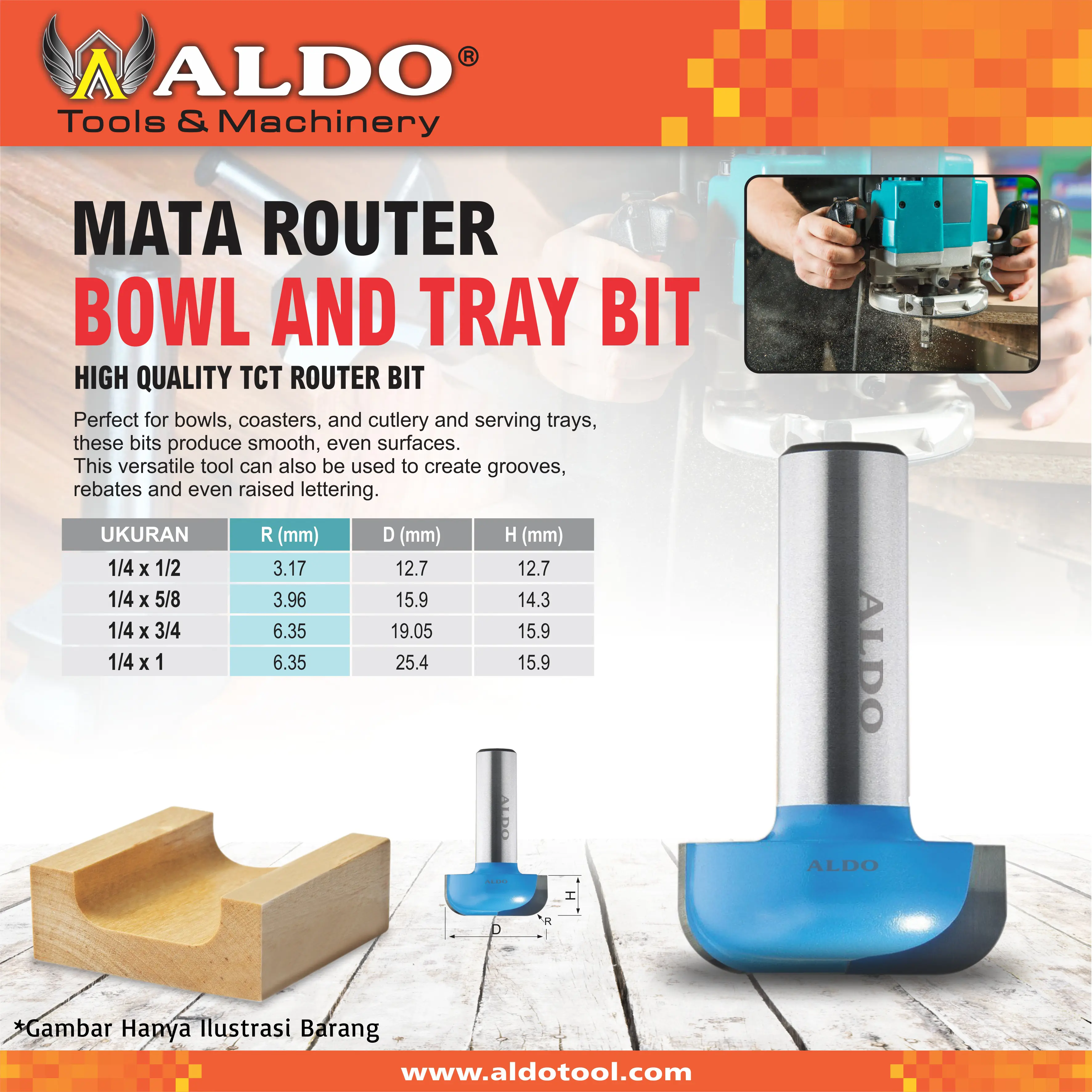 Mata Router Bowl & Tray Bit Merk Aldo