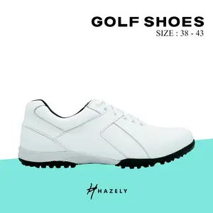 Hazely Official – Sepatu Golf Maxwell Series Full White Pria Kulit Asli Handmade, Anti Selip & Tahan Air – Ukuran 38–43