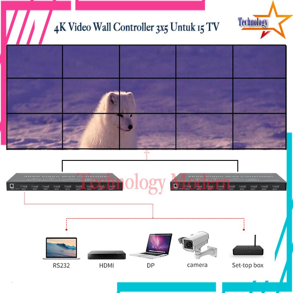 HDMI Video Wall Controller 3x5 Untuk 15 TV (Jadi 1 Gambar Besar) 4K