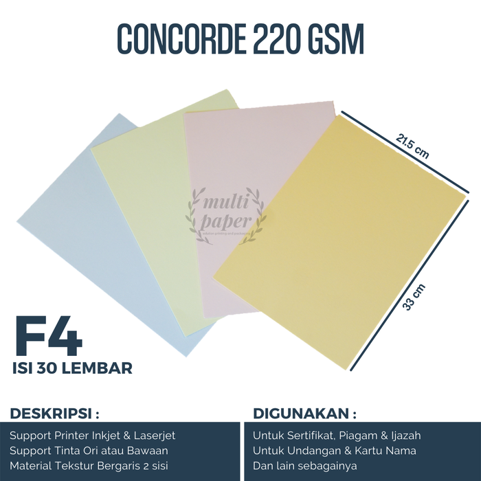Jual Kertas Concorde F4 220gr isi 30 lembar / Kertas Sertifikat - Putih ...