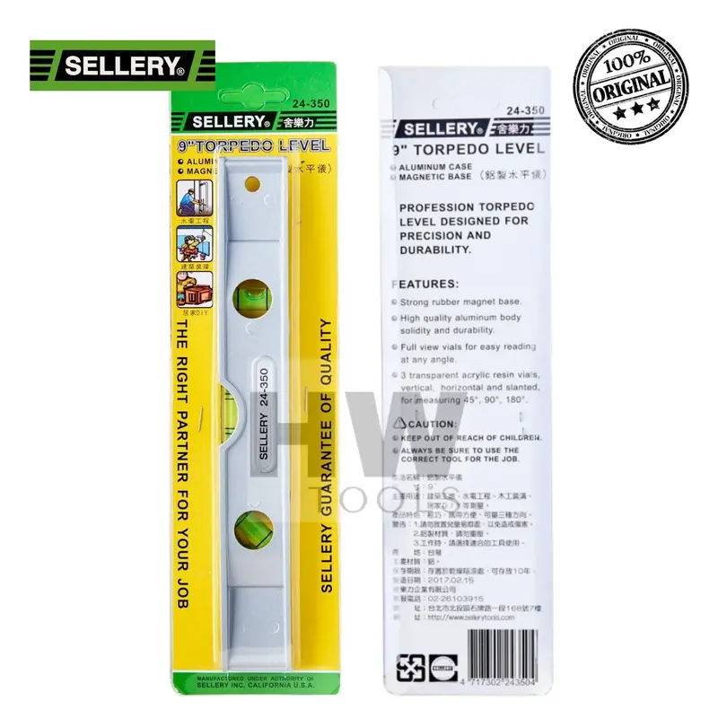 WATERPAS MAGNET / TORPEDO LEVEL 9" MAGNETIC SELLERY 24-350 0