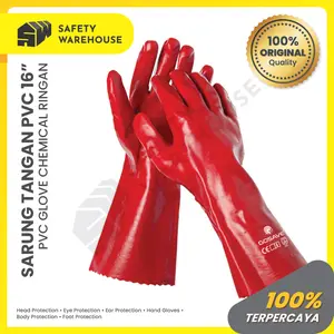 Sarung Tangan Karet PVC Kimia 16 Inch Merah / Chemical Glove Gosave