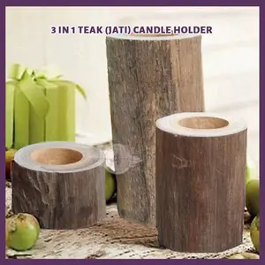 Tempat Lilin Kayu Tealight Candle 3 In 1 Teak (Jati) Candle Holder