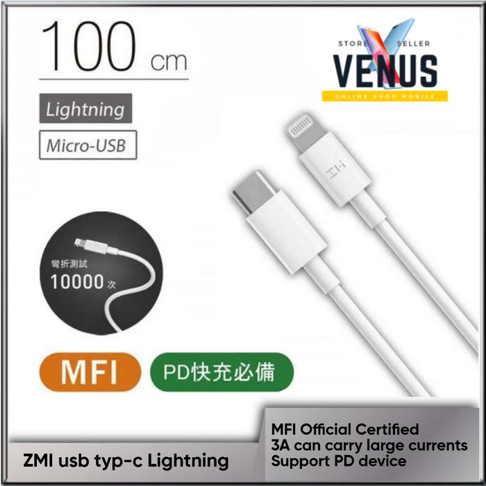 Gambar ZMI MFI Certified Fast charge TYPE-C to Lightning Apple iphone ipad dari Venus Mobile Kota Administrasi Jakarta Barat Tokopedia