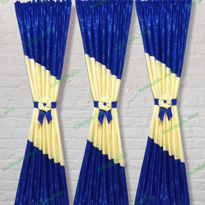 Gambar gorden kupu-kupu tebal kombinasi miring biru dan cream dari GORDEN ASILA Kab. Bandung Tokopedia
