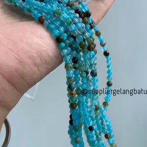 batu Aquamarine serat 4mm bahan gelang kalung alam biru glossy corak