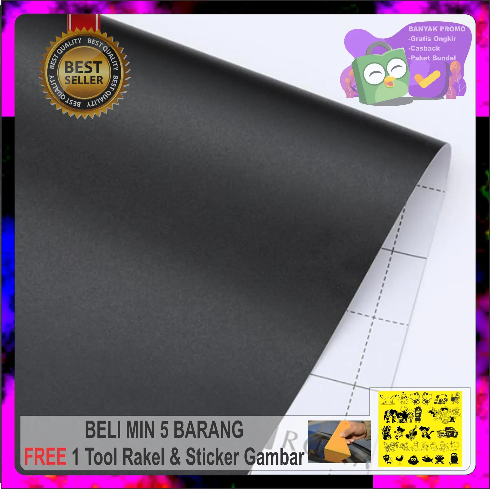 Stiker warna hitam doff / Stiker warna hitam mate