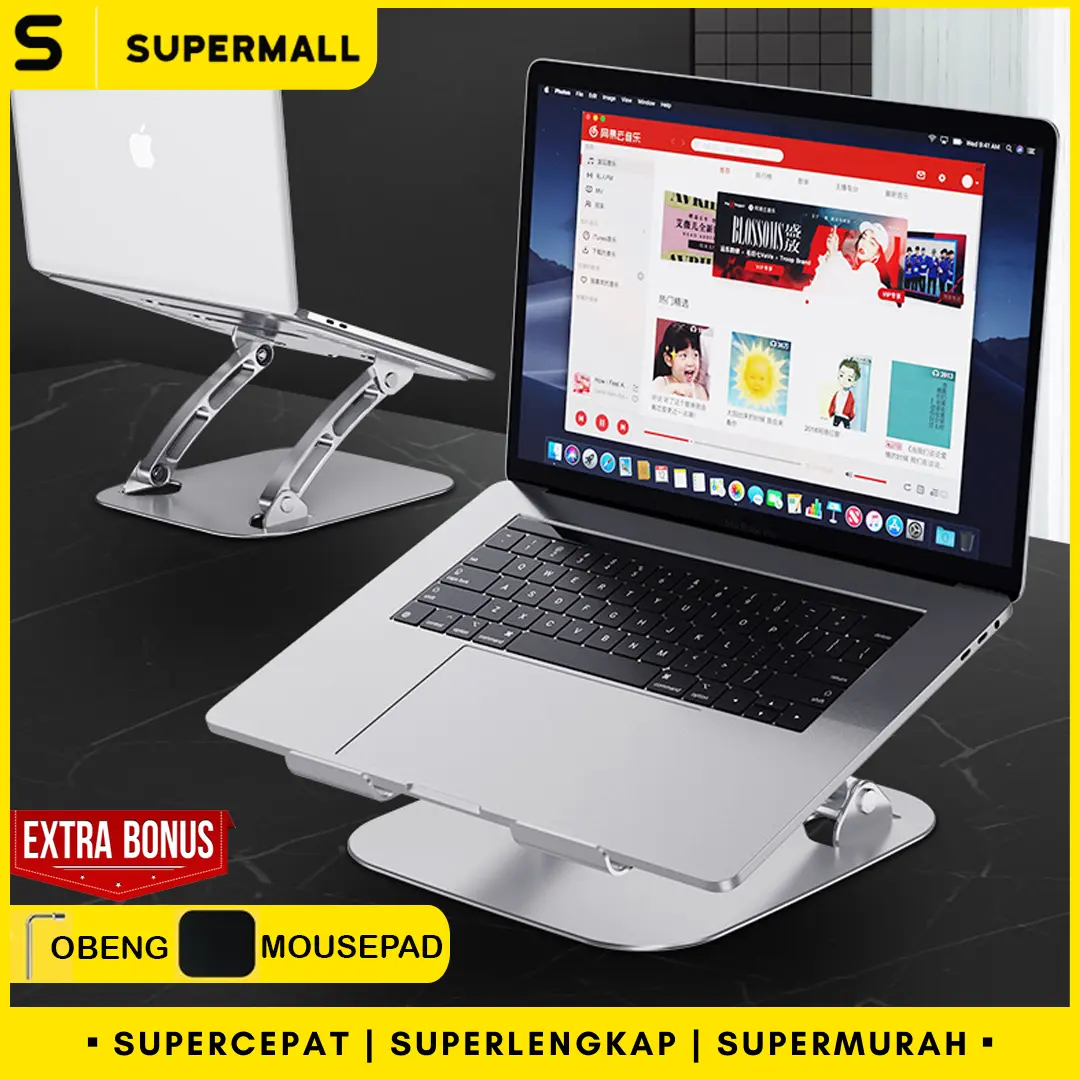 SUPERMALL Laptop Stand Aluminium / Dudukan Laptop Holder - Meja Laptop