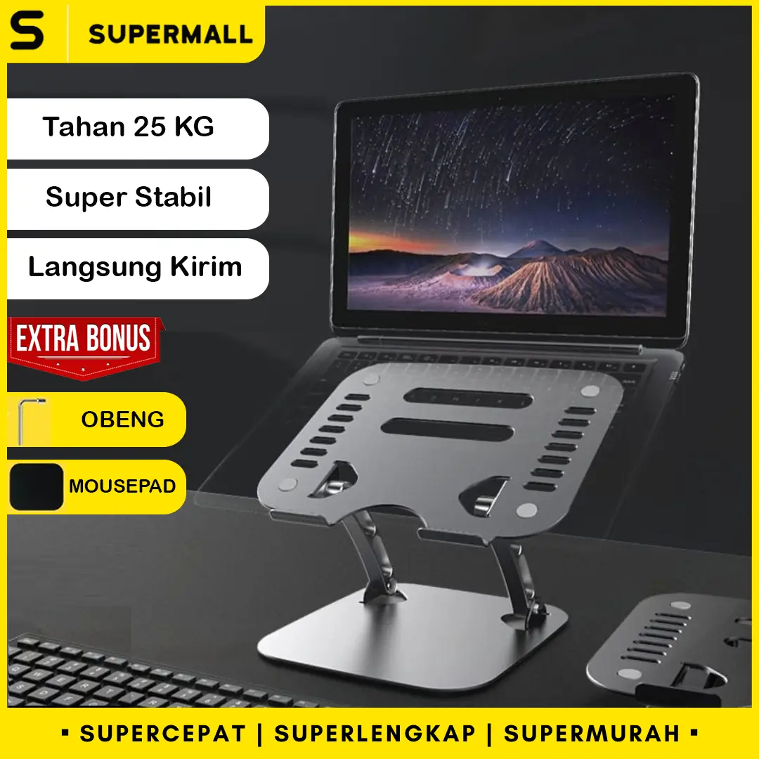 Foldable Adjustable Laptop Stand Holder Aluminium Meja Laptop Tatakan