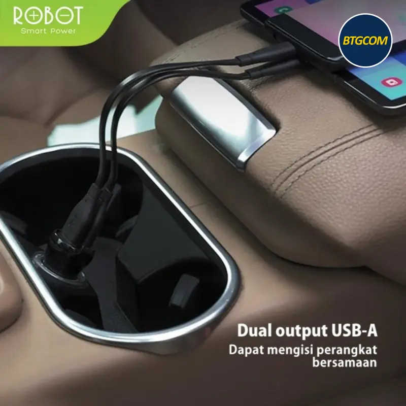 ROBOT RT-C07 BLACK 2.4A DUAL PORT USB FIREPROOF CAR CHARGER MOBIL