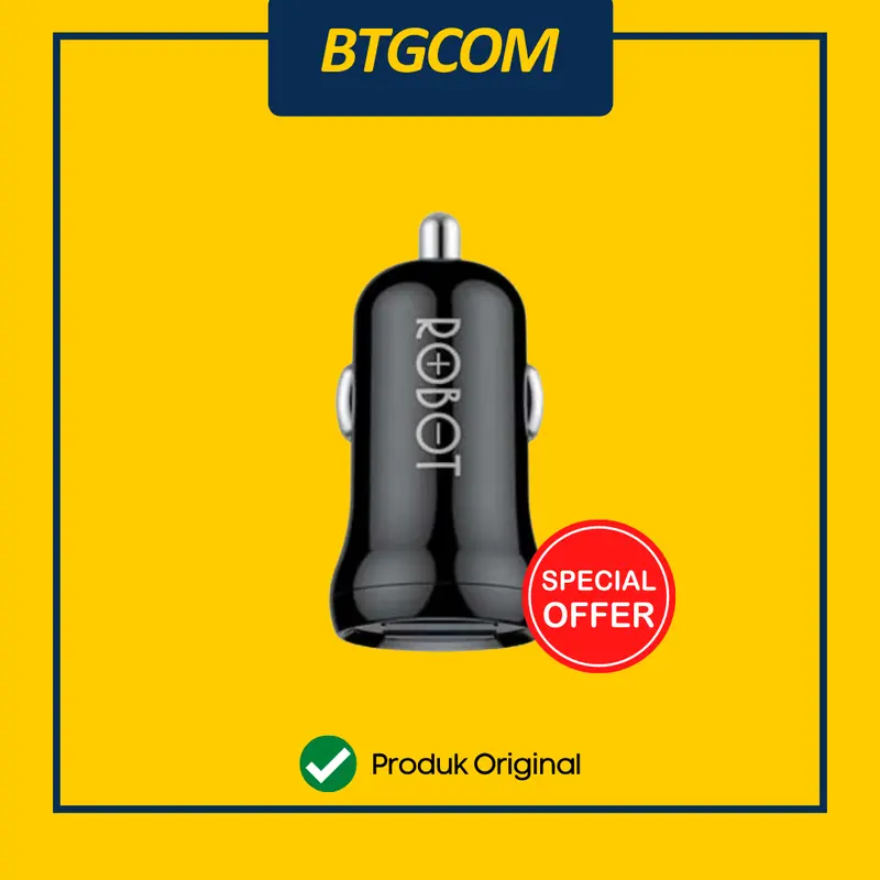 ROBOT RT-C07 BLACK 2.4A DUAL PORT USB FIREPROOF CAR CHARGER MOBIL
