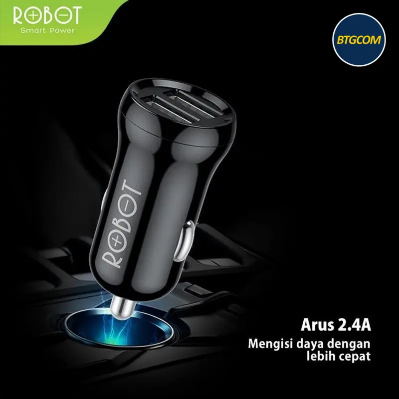 ROBOT RT-C07 BLACK 2.4A DUAL PORT USB FIREPROOF CAR CHARGER MOBIL