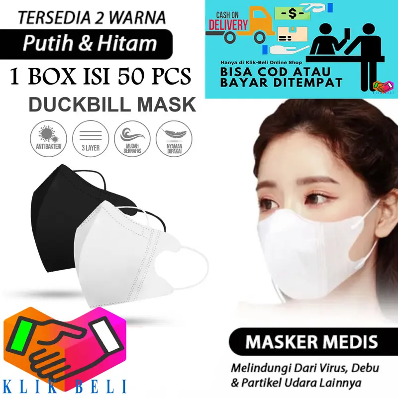[KBM] Masker Duckbill 3 Ply 1 Box Isi 50 Pcs Earloop Disposable Face Mask 0