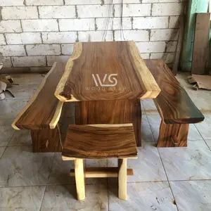 Meja makan trembesi kayu solid minimalis bangku 2
