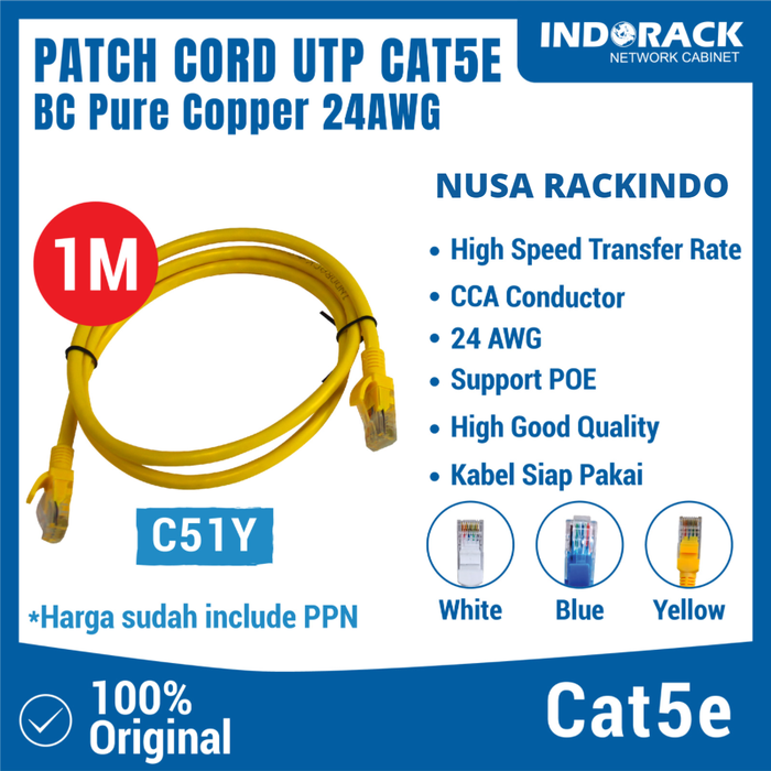 Gambar C51Y - PATCH CORD 1 METER UTP CAT 5e KABEL LAN - KUNING dari NUSA RACKINDO Kota Administrasi Jakarta Pusat Tokopedia