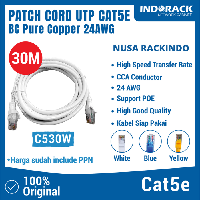 Gambar C530W - PATCH CORD 30 METER UTP CAT 5e KABEL LAN - PUTIH dari NUSA RACKINDO Kota Administrasi Jakarta Pusat Tokopedia