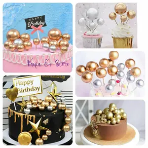 Cake Topper Ball Gold / Silver/Hiasan Bola Emas dan Perak/dekorasi kue