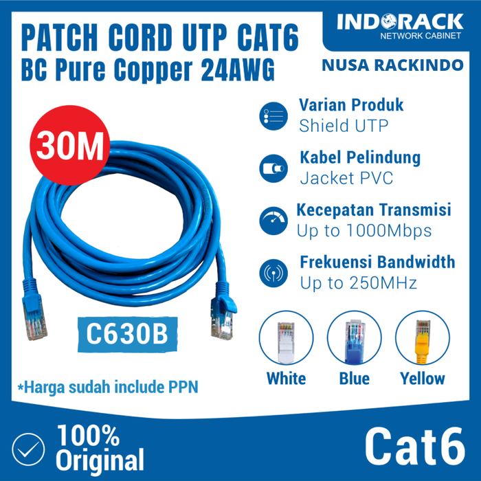 Gambar C630B - PATCH CORD 30 METER UTP CAT 6 KABEL LAN - BIRU dari NUSA RACKINDO Kota Administrasi Jakarta Pusat Tokopedia