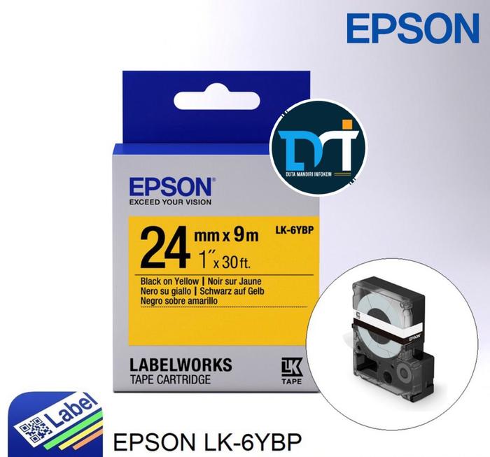 Gambar Epson label 24mm black on yellow 9M labelworks tape cartridge LK-6YBP dari Duta Mandiri Infokom Kota Administrasi Jakarta Pusat Tokopedia