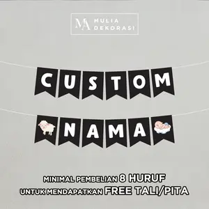 Bunting Flag Banner Gantung Custom Nama Per Huruf Dekorasi Aqiqah